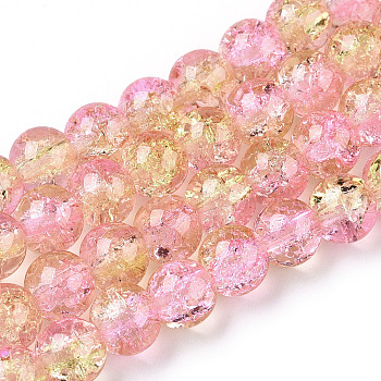 Spray Painted Crackle Glass Beads Strands, Round, Two Tone, Pearl Pink, 8mm, Hole: 1.3~1.6mm, about 100pcs/strand, 31.4 inch