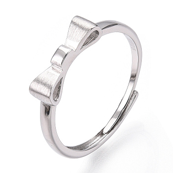925 Sterling Silver Adjustable Ring Settings, with S925 Stamp, Bowknot, Real Platinum Plated, US Size 8(18.1mm)