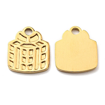 Ion Plating(IP) 304 Stainless Steel Charms, Manual Polishing, Christmas Present Box, Golden, 15x14x1.5mm, Hole: 2mm