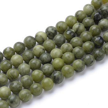 Natural Xinyi Jade/Chinese Southern Jade Beads Strands, Round, 8~8.5mm, Hole: 1mm, about 47pcs/strand, 15.5 inch