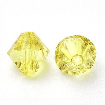 Transparent Acrylic Beads, Bicone, Yellow, 4x4mm, Hole: 1.2mm, about 680pcs/20g