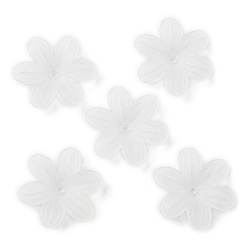 Acrylic Bead Caps, Frosted, 6-Petal Flower, White, 16x17.5x4mm, Hole: 1.7mm, 1851pcs/500g