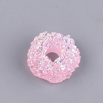 Resin Cabochons, AB Color Plated, Donut, Imitation Food, Pink, 17~18.5x7~8mm