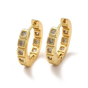 Clear Cubic Zirconia Square Hoop Earrings, Rack Plating Brass Jewelry for Women, Lead Free & Cadmium Free, Real 18K Gold Plated, 18x19x3.5mm, Pin: 0.8mm