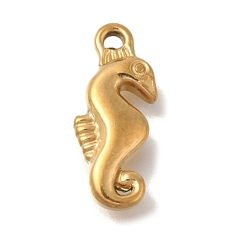 Ion Plating(IP) 304 Stainless Steel Pendants, Sea Horse Charm, Golden, 16.5x6.5x3.2mm, Hole: 1.2mm