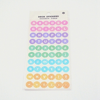 Waterproof Laser Plastic Self Adhesive Stickers, Letter A~Z, Round, Colorful, 1cm, 60pcs/sheet