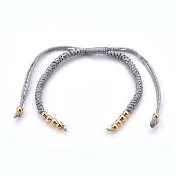 Nylon Cord Braided Bracelet Making, with Brass Beads, Golden, Gray, 10-1/4 inch~11-7/8 inch(26~30cm), 3mm