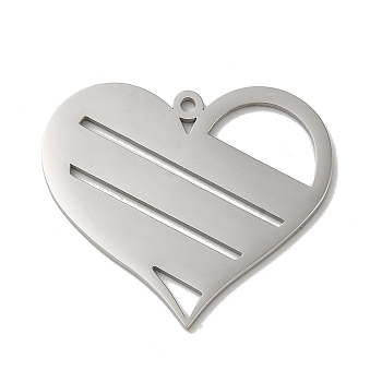 304 Stainless Steel Pendants, Laser Cut, Heart Charm, Stainless Steel Color, 30.5x35x1.5mm, Hole: 1.8mm