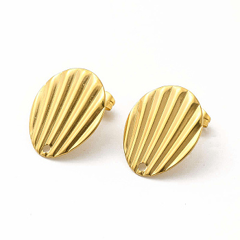 304 Stainless Steel Stud Earring Findings, Shell Shape, Golden, 21.5x17.5x1mm, Hole: 1.6mm, Pin: 0.8mm