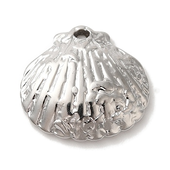 304 Stainless Steel Pendants, Textured, Shell Shape Charm, Stainless Steel Color, 14x15x3mm, Hole: 1.1mm