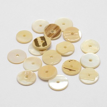 Natural Shell Bead Spacers, Disc/Flat Round, Heishi Beads, Seashell Color, 15x2mm, Hole: 2mm, about 500pcs/bag