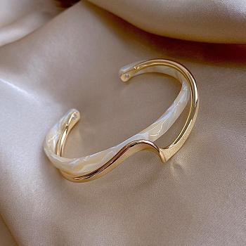 Wave Acrylic & CCB Plastic Cuff Bangles for Women, White, Inner Diameter: 2-3/8 inch(6cm)
