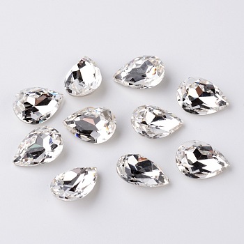 Faceted Teardrop K9 Glass Rhinestone Cabochons, Pointed Back & Back Plated, Grade A, Crystal, 18x13x6mm