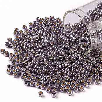 TOHO Round Seed Beads, Japanese Seed Beads, (PF568) PermaFinish Light Amethyst Metallic, 8/0, 3mm, Hole: 1mm, about 222pcs/bottle, 10g/bottle