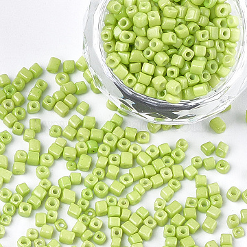 Baking Paint Glass Beads, Cube, Green Yellow, 3~6x2~2.5x2~2.5mm, Hole: 1mm, about 15000pcs/bag(SEED-S023-11A-04)