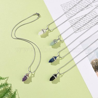 5Pcs 5 Style Natural Mixed Gemstone Bullet Pendant Necklaces Set with 304 Stainless Steel Snake Chains for Women(NJEW-JN04147)-7