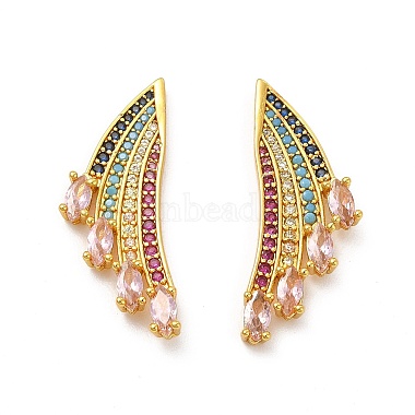 Colorful Wing Brass+Cubic Zirconia Stud Earrings
