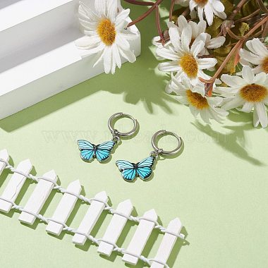 Two Tone Butterfly Dangle Hoop Earrings(EJEW-JE04811)-3