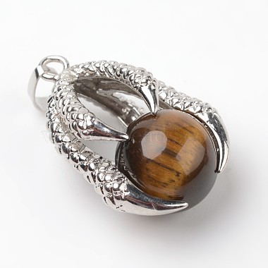 Eagle Claw Alloy Natural Tiger Eye Pendants(G-L455-A14)-2