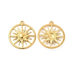 Ion Plating(IP) 304 Stainless Steel Pendants, Ring with Sun Charm, Real 18K Gold Plated, 26.5x24x2.5mm, Hole: 1.4mm(STAS-B032-29G)