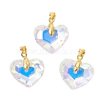 Brass Glass Pendants, Heart Charm, Golden, Clear AB, 19.5x18x7.5mm, Hole: 4.3x3.8mm(PALLOY-JF05022)