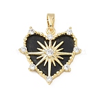 Valentine's Day Brass Micro Pave Clear Cubic Zirconia Pendants, with Plastic, Heart & Star Charms, Black, 20x20.5x3.5mm, Hole: 5x2.5mm(KK-F939-06G-01)