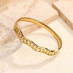 304 Stainless Steel Hinged Bangles for Women, Leaf, Real 18K Gold Plated, Inner Diameter: 2.36 inch(6cm)(WGD676C-01)