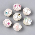 ABS Plastic Imitation Pearl Beads, Imitation Gemstone, Nuggets, with Rhinestone, Creamy White, 14~15x13x12.5mm, Hole: 2mm(SACR-T017-77A)
