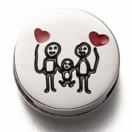 304 Stainless Steel Slide Charms, Enamel Style, Flat Round with Family, Stainless Steel Color, 12x3.5mm, Hole: 7x1.5mm(STAS-P270-21P)