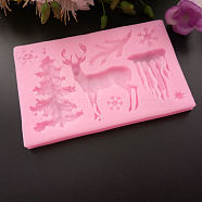 Food Grade Silicone Molds, Fondant Molds, For DIY Cake Decoration, Chocolate, Candy, UV Resin & Epoxy Resin Jewelry Making, Christmas Theme, Hot Pink, 116x74x10mm, Inner Size: 10~67mm(DIY-L006-03)