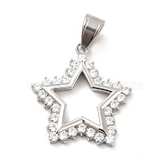 304 Stainless Steel Pendants, with Crystal Rhinestone, Star Charms, Stainless Steel Color, 27.5x26x3mm, Hole: 8x5mm(STAS-K243-17P)