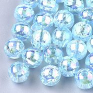 Transparent Plastic Beads, AB Color Plated, Round, Sky Blue, 6mm, Hole: 1.6mm, 4500pcs/500g(OACR-S026-6mm-09)