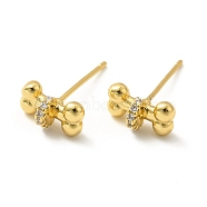 Cubic Zirconia Bone Shape Stud Earrings, Brass Jewelry for Women, Lead Free & Cadmium Free & Nickel Free, Real 18K Gold Plated, 9x4.5mm, Pin: 0.6mm(EJEW-F281-31G)