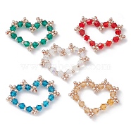 Imitate Austrian Crystal Glass Pendant, with Seed Beaded, Heart Charms, Mixed Color, 20~24x27~29x3mm, Hole: 0.5mm(PALLOY-JF02197)