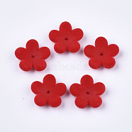 Flocky Acrylic Bead Caps, 5-Petal, Flower, Red, 17x18x5mm, Hole: 1mm(OACR-T005-03-06)