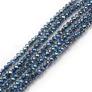 Electroplate Glass Beads Strands, Full Rainbow Plated, Faceted, Rondelle, Prussian Blue, 2~2.3x1.7~1.9mm, Hole: 0.3mm, about 208~214pcs/strand, 14.06~14.33''(35.7~36.4cm)(EGLA-F149-FR-07)