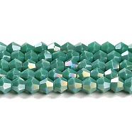 Opaque Solid Color Electroplate Glass Beads Strands, AB Color Plated, Faceted, Bicone, Light Sea Green, 4x4mm, Hole: 0.8mm, about 82~85pcs/strand, 30.5~31cm(GLAA-F029-P4mm-A07)