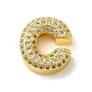 Brass Micro Pave Clear Cubic Zirconia Charms, Real 18K Gold Plated, Letter C, 13x12x5mm, Hole: 2x2.5mm(ZIRC-C009-01G-C)
