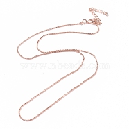 Brass Venetian Chain, Box Chain Necklaces, with Lobster Claw Clasps and Chain Extender, Long-Lasting Plated, Rose Gold, 16.65 inch(42.3cm), 0.8mm(NJEW-E151-01RG)