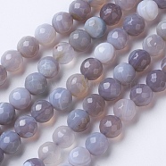 Natural Banded Agate Beads Strands, Dyed & Heated, Faceted, Grade A, Round, Silver, 8~8.5mm, Hole: 1.2mm, about 48pcs/strand, 15.1 inch(38.5cm)(G-G754-02-8mm)