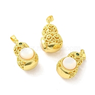 Shell Pearl Gourd Pendants, Brass Hollow Charms, Long-Lasting Plated, Golden, 28.5~29x15.5x17mm, Hole: 5.5x3.3mm(KK-K362-01G)