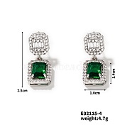 Elegant Square Copper Inlaid Zircon Women's Stud Earrings Fashionable Accessories, Platinum, Green, 25x10mm(NP2804-3)