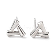304 Stainless Steel Stud Earrings, Hollow Triangle, Stainless Steel Color, 7x7.5mm(EJEW-Q788-05P)
