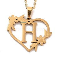 Vacuum Plating 201 Stainless Steel Pendant Necklaces, Letter H, 12.28 inch(31.2cm)(NJEW-R267-02H-G)