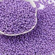 8/0 Baking Paint Glass Seed Beads, Round Hole, Teardrop, Medium Purple, 3x2mm, Hole: 1mm, about 18750pcs/pound(SEED-M012-02A-47)