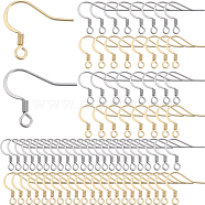 200Pcs 2 Styles 304 Stainless Steel French Hooks with Coil, Flat Earring Hooks, Ear Wire, with Horizontal Loop, Real Gold Plated & Stainless Steel Color, 14~15x17x2mm, Hole: 2mm, 21 Gauge, Pin: 0.7mm, 100Pcs/style(STAS-SC0006-78)