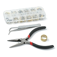 DIY Jewelry Making Finding Kit, Including Zinc Alloy Lobster Claw Clasps, Iron Open Jump Rings, Pliers, Brass Rings, Tweezer, Mixed Color, 875Pcs/set(DIY-YW0007-01)