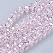 Glass Beads Strands, Pearl Luster Plated, Crystal Suncatcher, Faceted Rondelle, Pink, 8x6mm, Hole: 1mm, about 68~70pcs/strand, 15 inch(X-GR8MMY-29L)