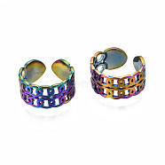Hollow Open Cuff Rings, Rainbow Color 304 Stainless Steel Open Rings for Women, US Size 7 1/4(17.5mm)(RJEW-N038-026)