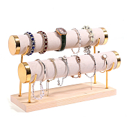 Velvet 2 T Bar Bracelet Display Rack, Jewelry Organizer Holder with Woode Base, for Bracelets Watch Storage, Linen, 29x10x18.5cm(PW-WG82072-07)